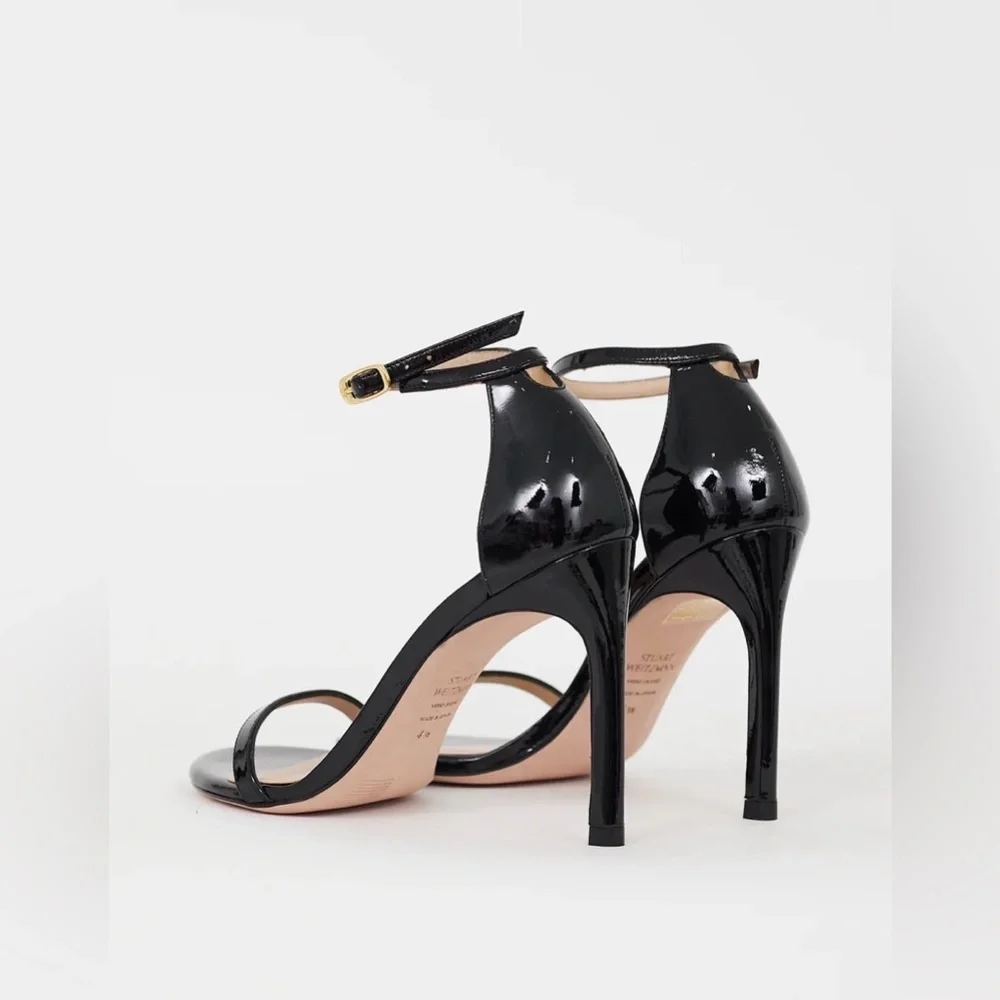 Stuart Weitzman Nudist Black Patent Leather Ankle Strap Sandals Size 9